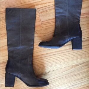 Dark Grey Heeled Boots Texture Block Heel